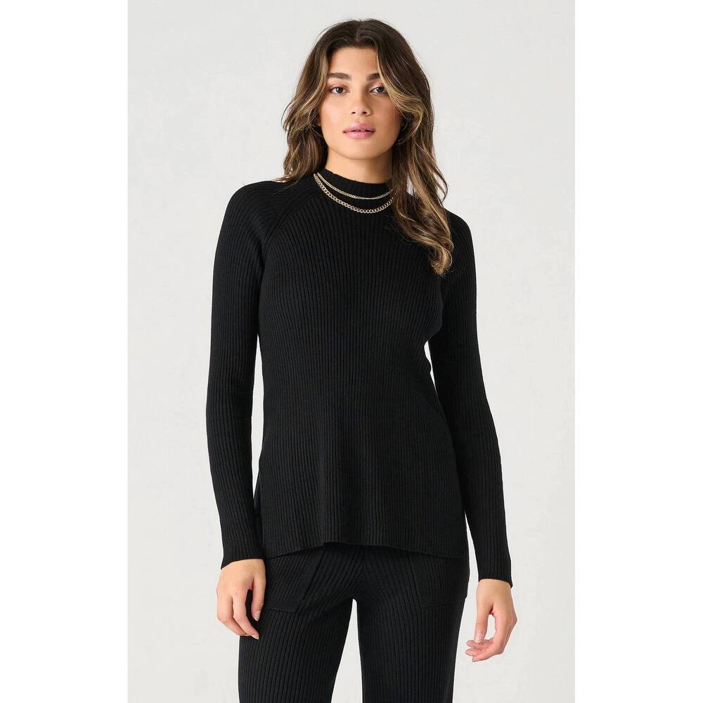 NEW DEX mock neck ribbed tunic sweater in black